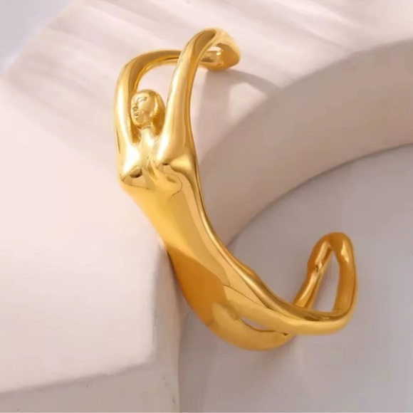 Sculptural Women Body 18K Gold Stainless Steel Cuff Bracelet” - Picture 7 of 13
